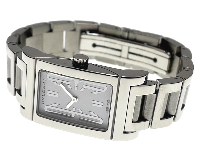 BVLGARI ブルガリ レディース クオーツ レッタンゴロ RT39S ホワイト文字盤 SS【472】HK