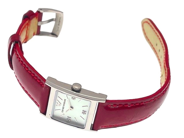 EMPORIO ARMANI エンポリオ･アルマーニ レディース クォーツ AR-3115 シルバー文字盤 SS/レザー【472】HK