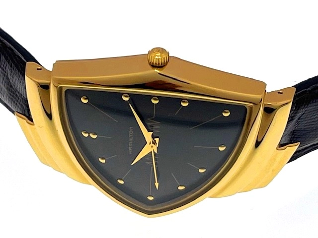 HAMILTON ハミルトン 男女兼用 クオーツ ベンチュラ 40周年記念 6250 ブラック文字盤 GP/リザード 現状販売品【472】HK