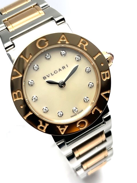 BVLGARI ブルガリ　ブルガリブルガリ　BBLP26SG　クォーツ　ホワイトシェル文字盤　12Pダイヤモンド　PG/SS　26.0ｍｍ　30m防水　 ST　【472】