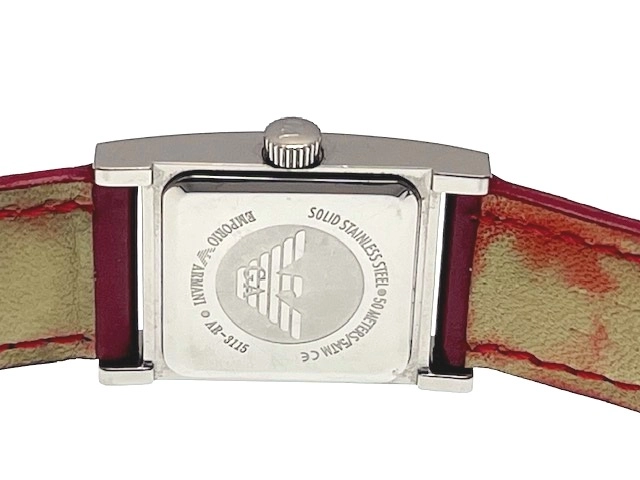 EMPORIO ARMANI エンポリオ･アルマーニ レディース クォーツ AR-3115 シルバー文字盤 SS/レザー【472】HK