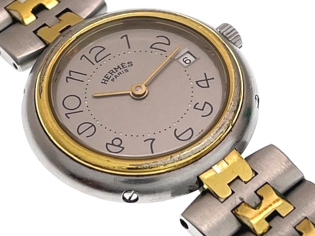 HERMES エルメス レディース クォーツ プロフィール コンビ シルバー文字盤 GP/SS 現状販売【472】HK