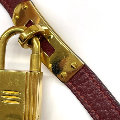 HERMES　エルメス　時計　レディース用　ケリーウォッチ　KE1.201　メッキゴールド/レザー　ワインレッド文字盤　〇S　1989年製【430】2148103652370