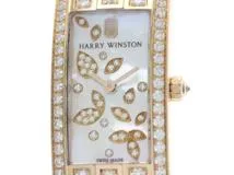 HARRY WINSTON　ハリーウィンストン　アヴェニューCミニ リリークラスター　時計　女性用　K18PG　わに革　ネイビー　シェル文字盤　クォーツ　AVCQHM16RR041【434】