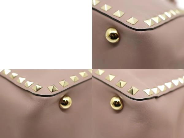 VALENTINO ヴァレンティノ ロックスタッズ　2WAYバッグ ピンクベージュ レザー 2148103688485【471】