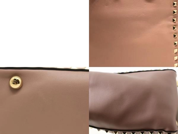 VALENTINO ヴァレンティノ ロックスタッズ　2WAYバッグ ピンクベージュ レザー 2148103688485【471】