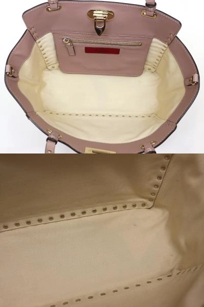 VALENTINO ヴァレンティノ ロックスタッズ　2WAYバッグ ピンクベージュ レザー 2148103688485【471】