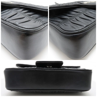 PRADA　プラダ　ギャザー　チェーンショルダー　ブラック　カーフ　2148103818677【437】