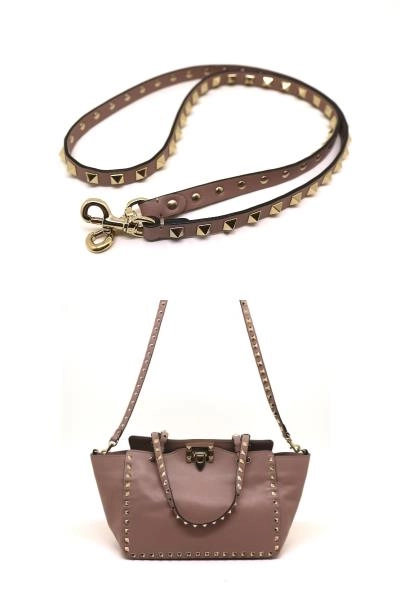 VALENTINO ヴァレンティノ ロックスタッズ　2WAYバッグ ピンクベージュ レザー 2148103688485【471】