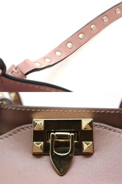 VALENTINO ヴァレンティノ ロックスタッズ　2WAYバッグ ピンクベージュ レザー 2148103688485【471】