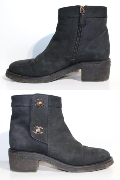 CHANEL シャネル ショートブーツ レディース37 ブラック レザー