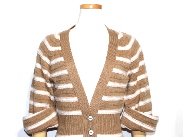 CHANEL シャネル カーディガン レディース34 ベージュ ボーダー