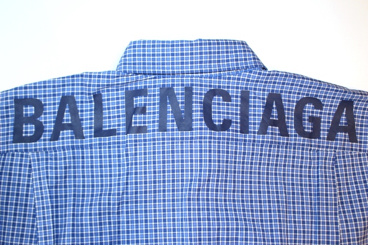 BALENCIAGA バレンシアガ シャツ メンズ38 チェック ブルー ホワイト