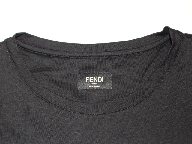 FENDI フェンディ Tシャツ メンズL ロゴ ブラック コットン 【432】 の