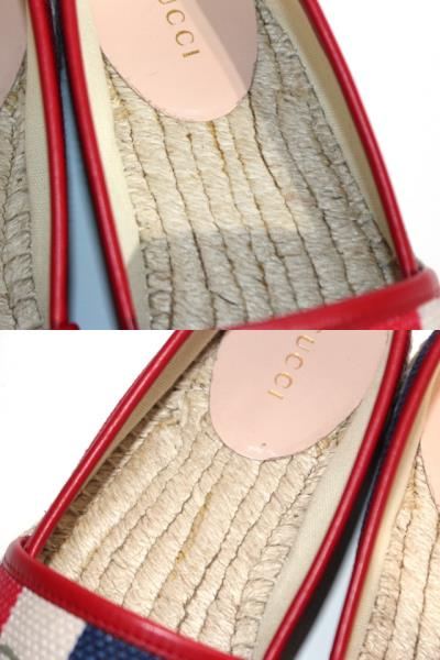 GUCCI グッチ エスパドリーユ レディース36 レッド ネイビー アイボリー ファブリック 525882 (2148103323508) 【432】 image number 6