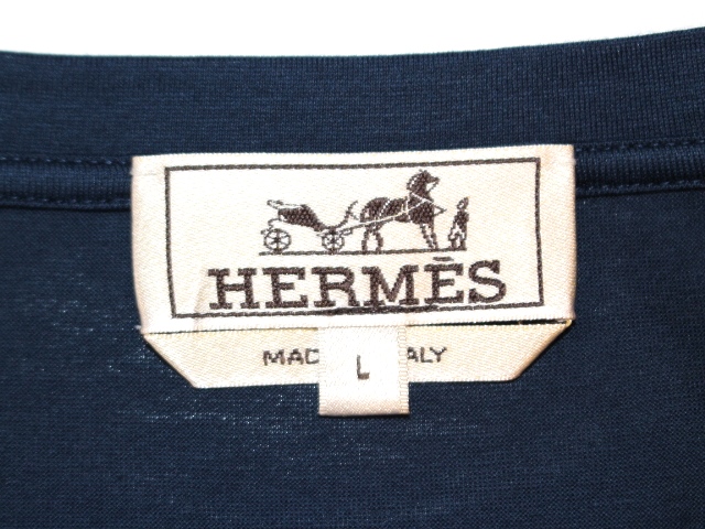 HERMES エルメス Tシャツ メンズL ブルー コットン (2143700098910