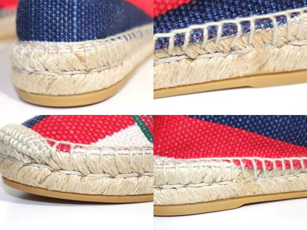 GUCCI グッチ エスパドリーユ レディース36 レッド ネイビー アイボリー ファブリック 525882 (2148103323508) 【432】 image number 7