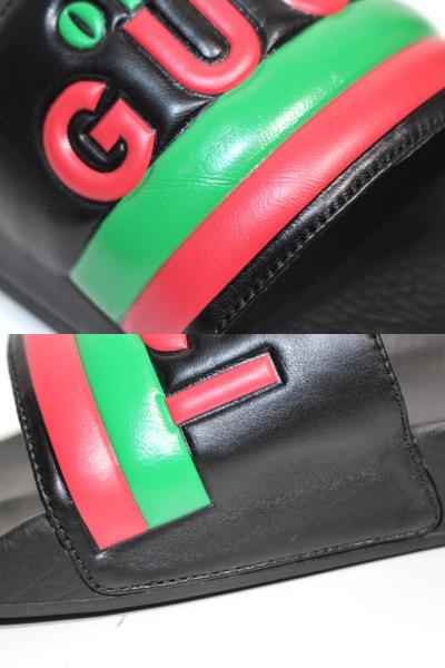 GUCCI グッチ サンダル メンズ10 ブラック レザー 632183