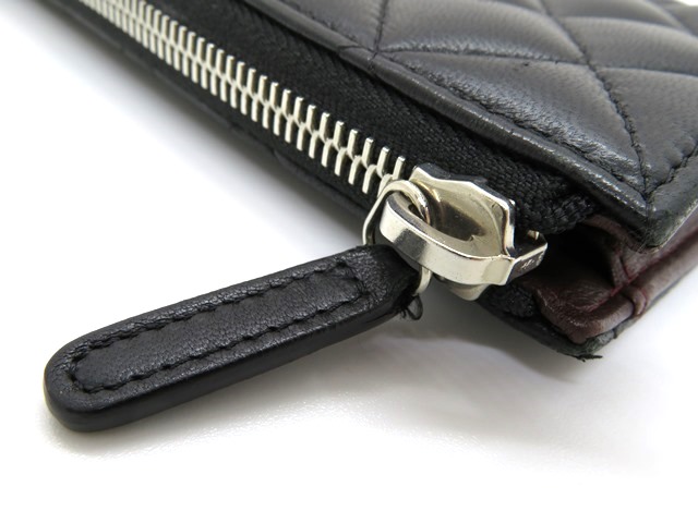 CHANEL シャネル L型ZIP長財布 マトラッセ レザー ブラック シルバー
