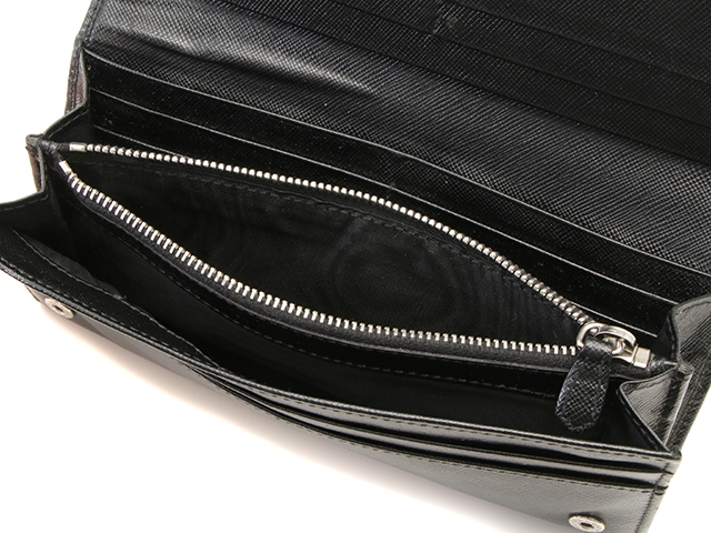 PRADA　プラダ　二つ折り長財布　サフィアーノ　ブラック　1M1132 PRADA プラダ 二つ折りリボン ホックボタン式長財布 ブラック/GP
