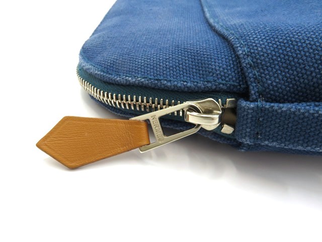 HERMES エルメス ボリードポーチ キャンバス ブルー 【474】 の