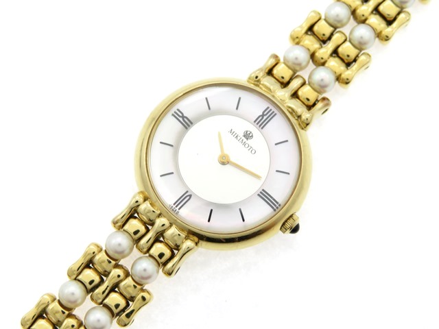 ミキモトインターナショナル　ペア　腕時計　14金プレート　白蝶貝文字盤
