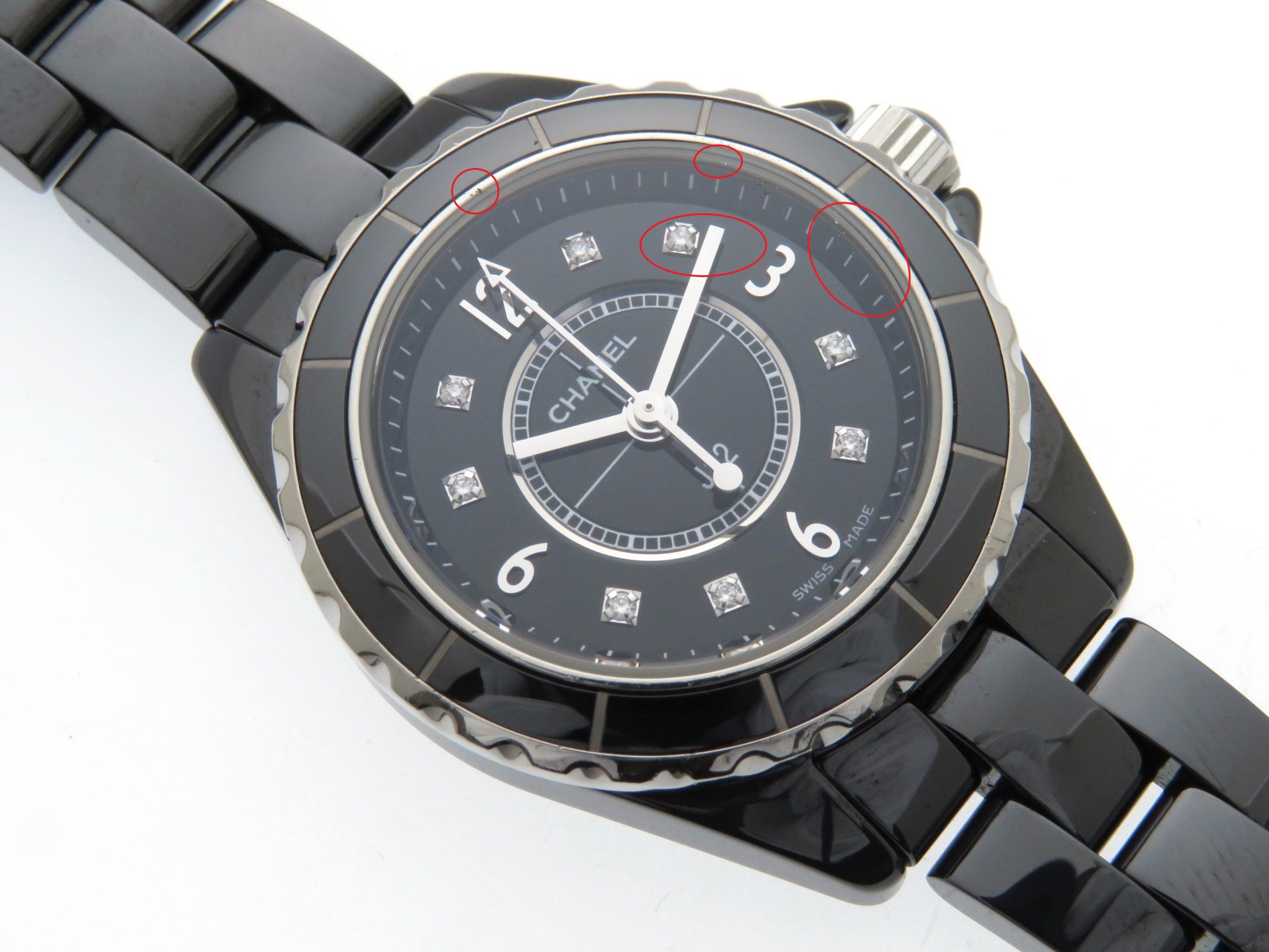 CHANEL シャネル 時計 J12 クオーツ 黒文字盤 8Pダイヤインデックス